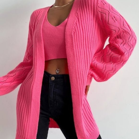 PINK Crop Knit Top & Open Front Cardigan - Picture 2 of 5